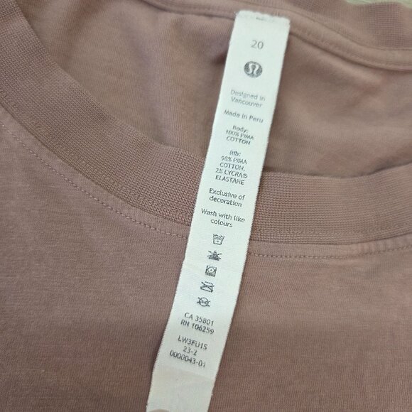 Lululemon All Yours Pima Cotton Short Sleeve T-Shirt Rose Womens Size 20 - Picture 15 of 16